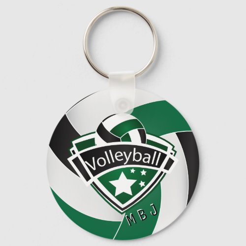 Volleyball _  Monogram  _ Green White  Black Keychain