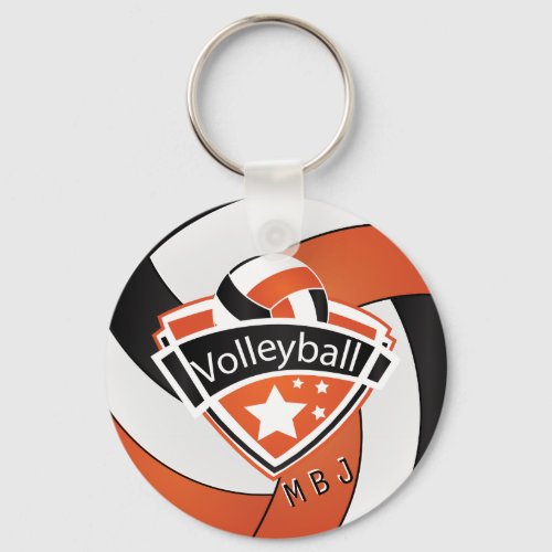 Volleyball _  Monogram  _ Orange White  Black Keychain