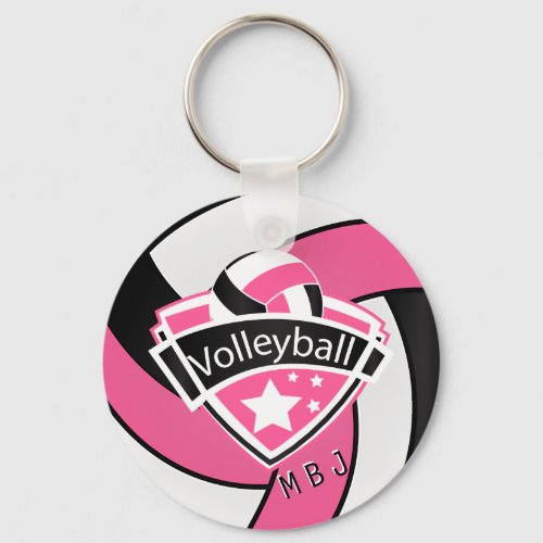 Volleyball _  Monogram  _ Pink White  Black Keychain