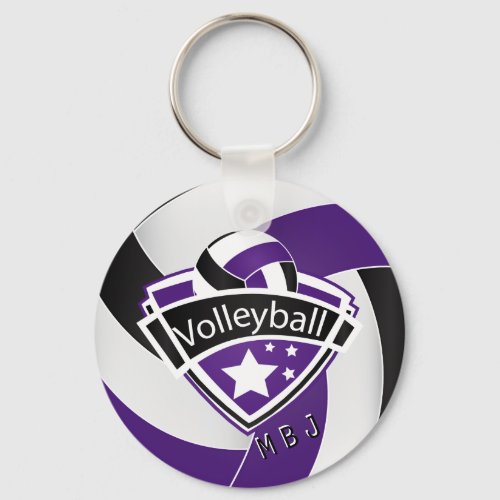 Volleyball _  Monogram  _ Purple White  Black Keychain