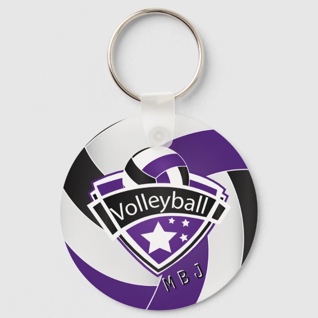 Volleyball -  Monogram  - Purple, White & Black Keychain (Front)