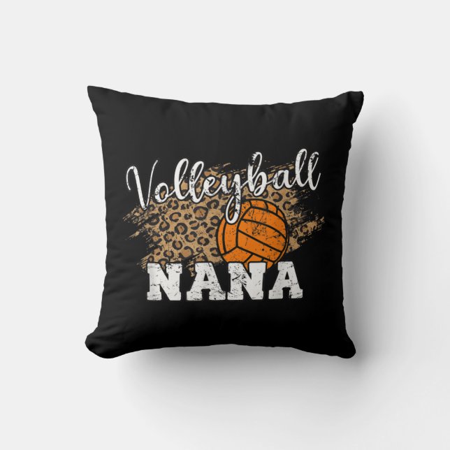 Volleyball Nana Leopard Fun Volleyball Nana  Throw Pillow (Front)
