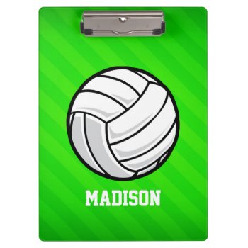 Volleyball; Neon Green Stripes Clipboard by Birthday_Party_House at Zazzle
