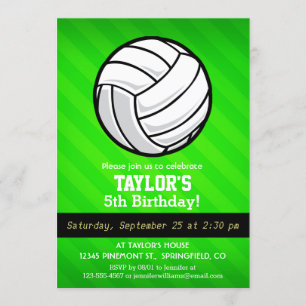 Volleyball; Neon Green Stripes Invitation