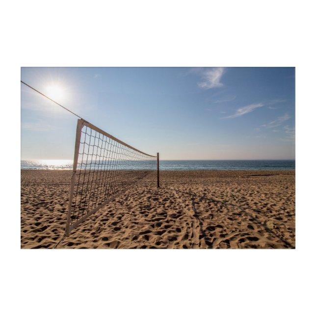 Volleyball net on the beach acrylic print (Front)