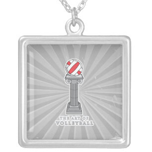 volleyball on a pedestal silver plated necklace