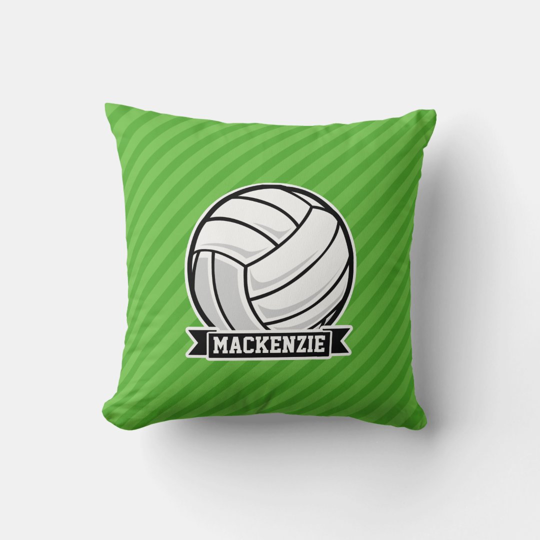 Volleyball on Green Stripes Throw Pillow Zazzle