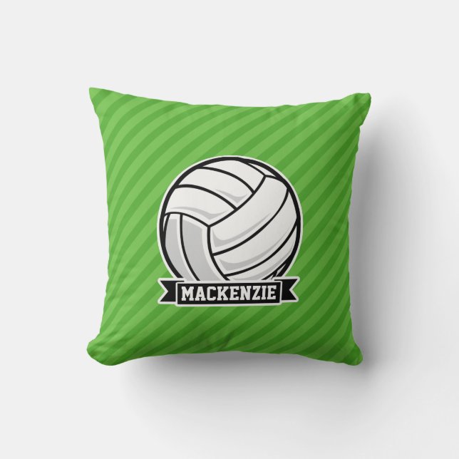 Volleyball on Green Stripes Throw Pillow (Front)