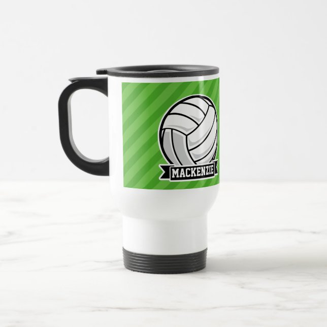 Volleyball on Green Stripes Travel Mug (Left)