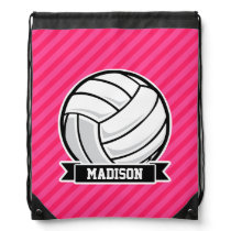 Volleyball on Neon Pink Stripes Drawstring Bag Volleyball on Neon Pink Stripes Drawstring Bag