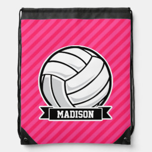 Volleyball on Neon Pink Stripes Drawstring Bag