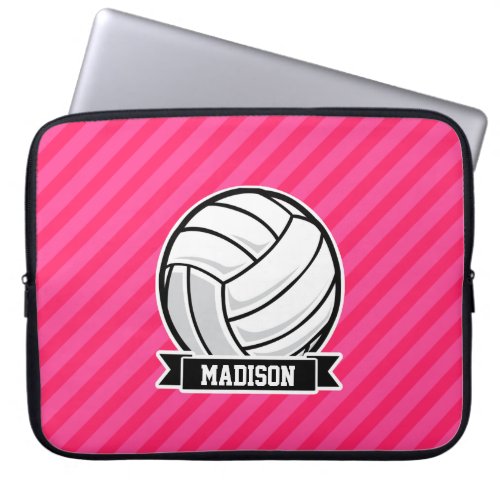 Volleyball on Neon Pink Stripes Laptop Sleeve