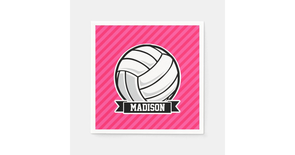 Volleyball on Neon Pink Stripes Paper Napkins Zazzle