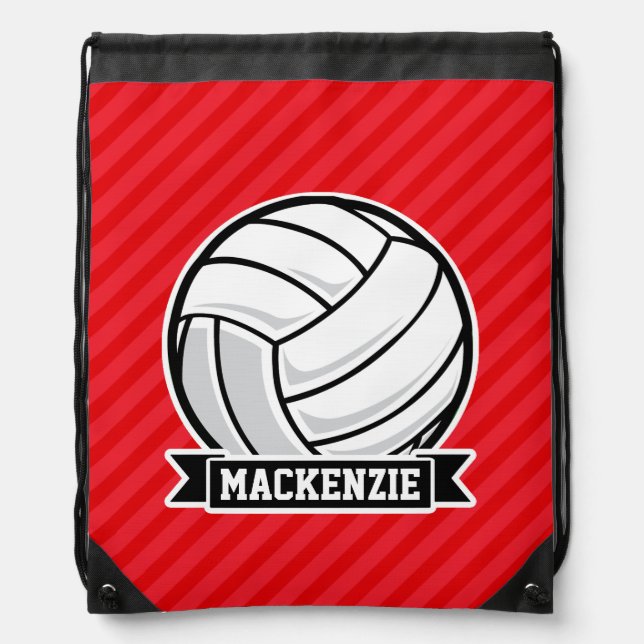 Volleyball on Red Diagonal Stripes Drawstring Bag (Front)