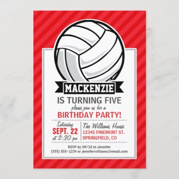 Volleyball On Red Diagonal Stripes Invitation by Birthday_Party_House at Zazzle