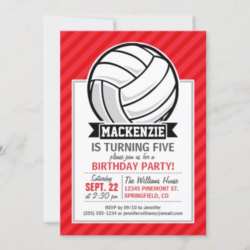 Volleyball on Red Diagonal Stripes Invitation