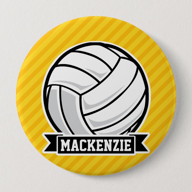 Volleyball on Yellow Stripes Pinback Button (Front)