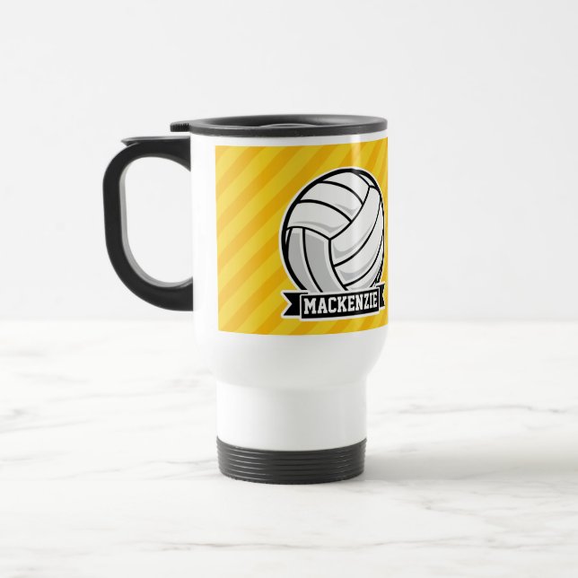 Volleyball on Yellow Stripes Travel Mug (Left)