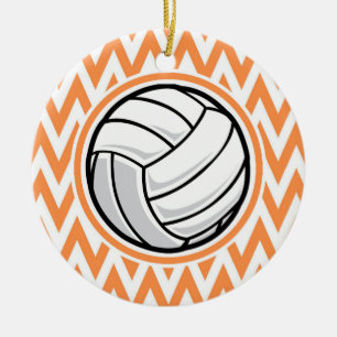 Volleyball; Orange and White Chevron Ceramic Ornament
