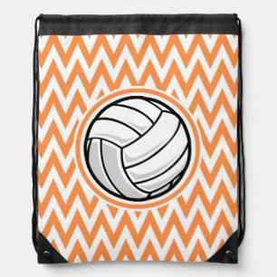 Volleyball; Orange and White Chevron Drawstring Bag