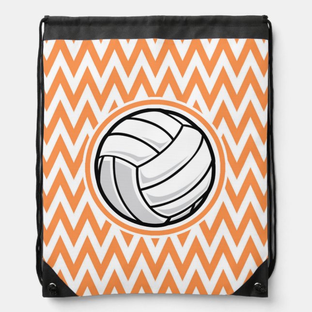 Volleyball; Orange and White Chevron Drawstring Bag (Front)