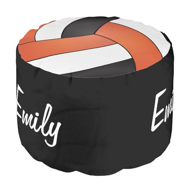 Volleyball 🏐 Orange, Black & White Sport Pattern Pouf (Angled Front)