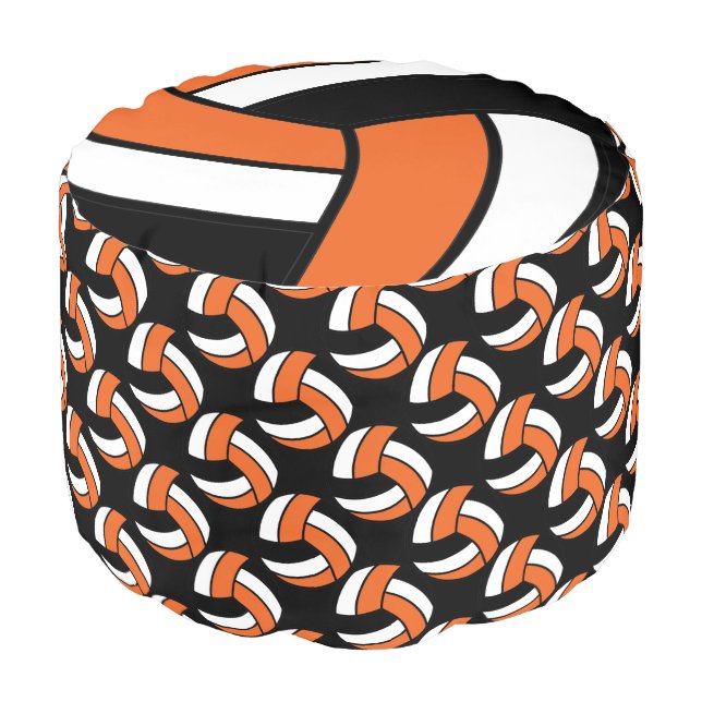 Volleyball Orange, White and Black Pattern Pouf (Angled Front)