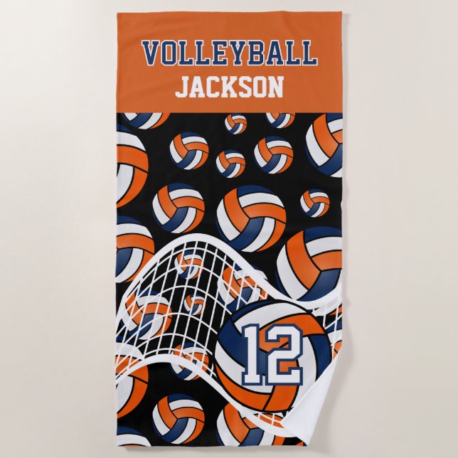 Volleyball - Orange, White and Navy Blue  Beach Towel (Front)