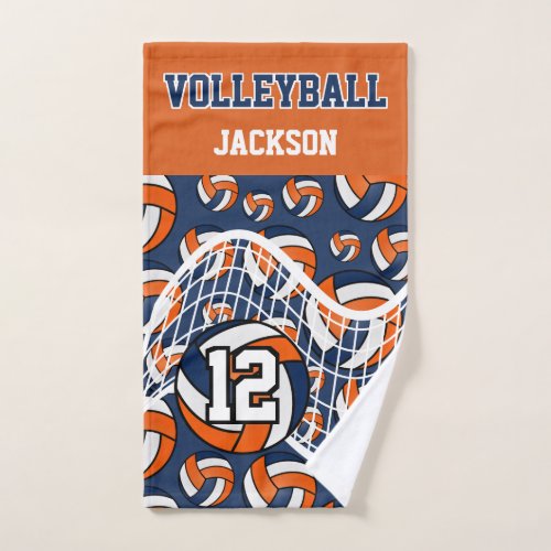 Volleyball _ Orange White and Navy Blue  Hand Towel