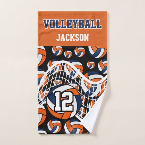 Volleyball _ Orange White and Navy Blue Hand Towel