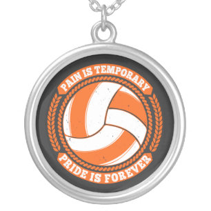 Volleyball -Pain Temporary Pride Forever Silver Plated Necklace