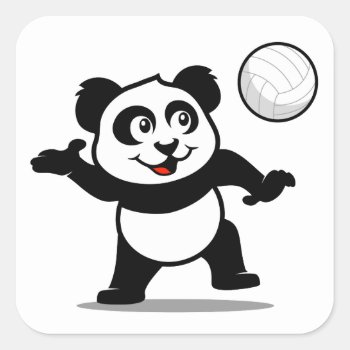 Volleyball Panda Square Sticker by cuteunion at Zazzle