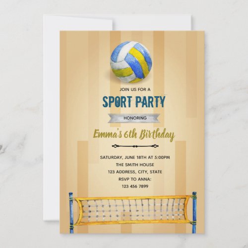 Volleyball party birthday theme invitation
