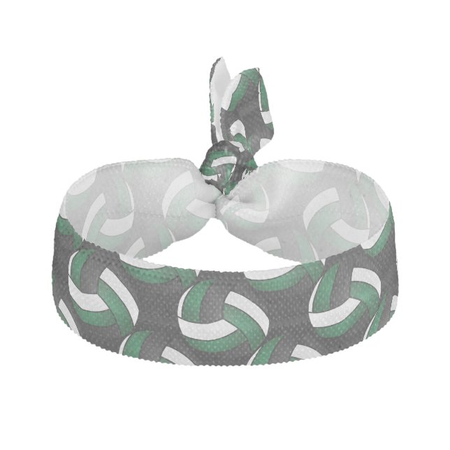 Volleyball  🏐 Pattern - Green, White and Black Elastic Hair Tie (Front)