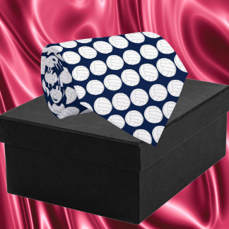 Volleyball Pattern Sports Themed Navy Blue Neck Tie