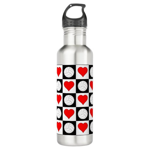 Volleyball Pattern Volleyballs and Hearts Sports Stainless Steel Water Bottle