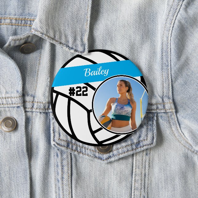 Volleyball Pin Name Jersey Number Photo Button (In Situ)