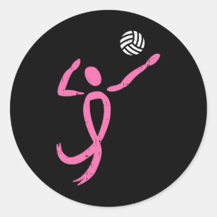 Volleyball Pink Ribbon Breast Cancer Awareness Spo Classic Round Sticker