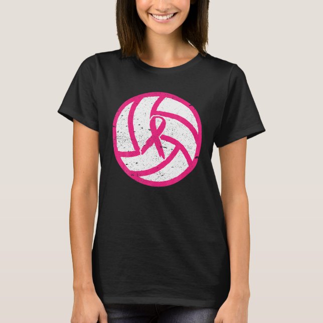 Volleyball Pink Ribbon Breast Cancer Awareness T-Shirt (Front)