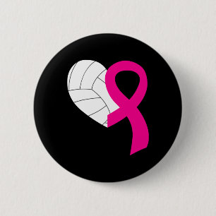 Volleyball Pink Ribbon Cool Breast Cancer Awarenes Button