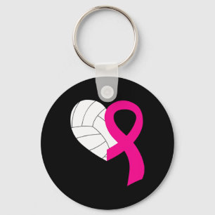 Volleyball Pink Ribbon Cool Breast Cancer Awarenes Keychain