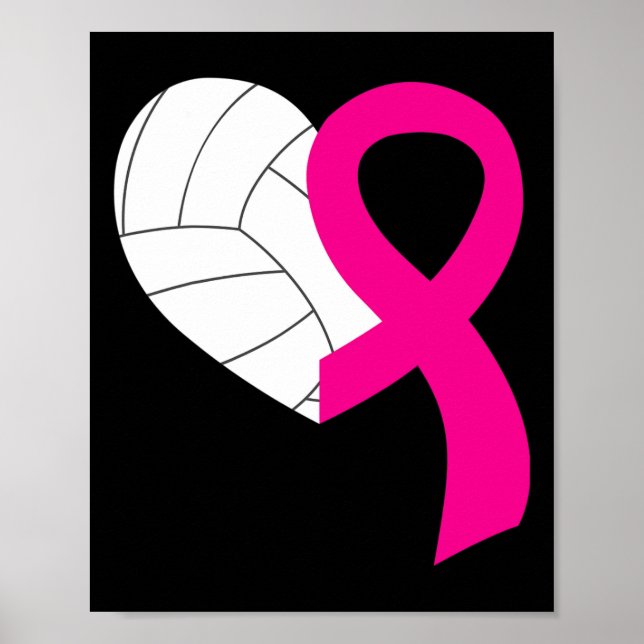 Volleyball Pink Ribbon Cool Breast Cancer Awarenes Poster (Front)