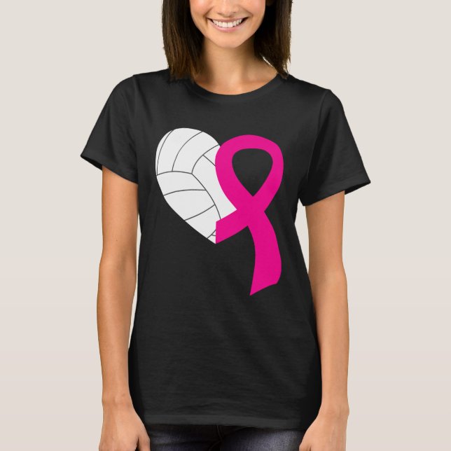 Volleyball Pink Ribbon Cool Breast Cancer Awarenes T-Shirt (Front)