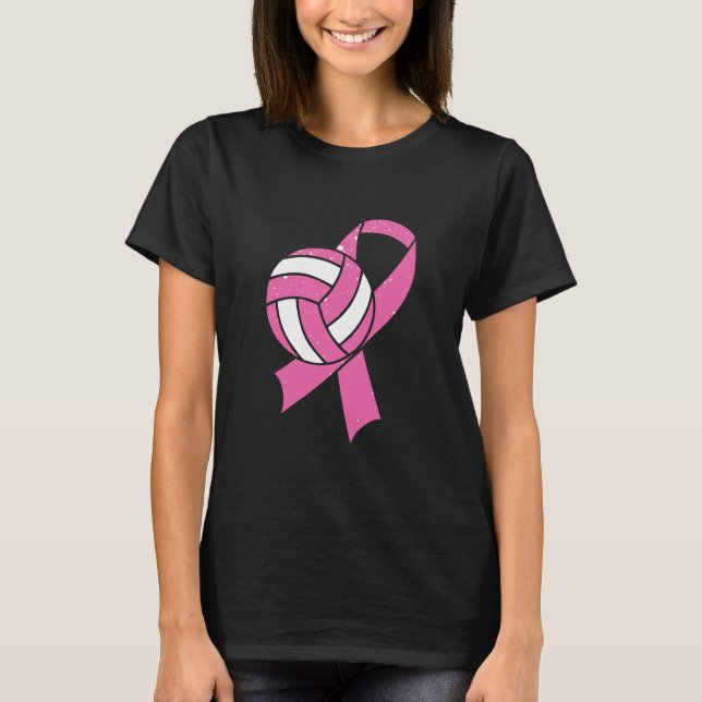 Volleyball Pink Ribbon Volleyball T-Shirt (Front)