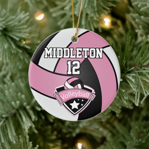 Volleyball  Pink White and Black Ceramic Ornament