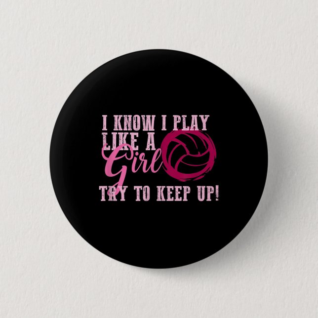 Volleyball Play Like a Girl Cute For Teens  Button (Front)