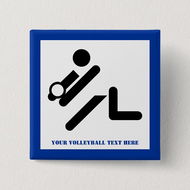 Volleyball player black, white, blue icon custom button (Front)