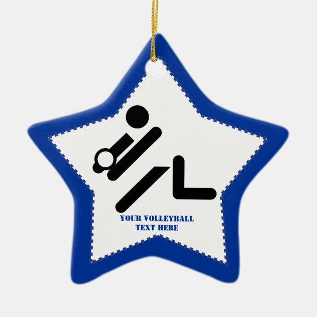 Volleyball player black, white, blue icon custom ceramic ornament (Front)