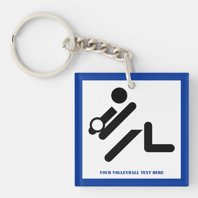 Volleyball player black, white, blue icon custom keychain (Front)