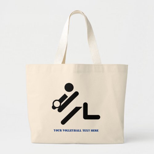 Volleyball player black white blue icon custom large tote bag